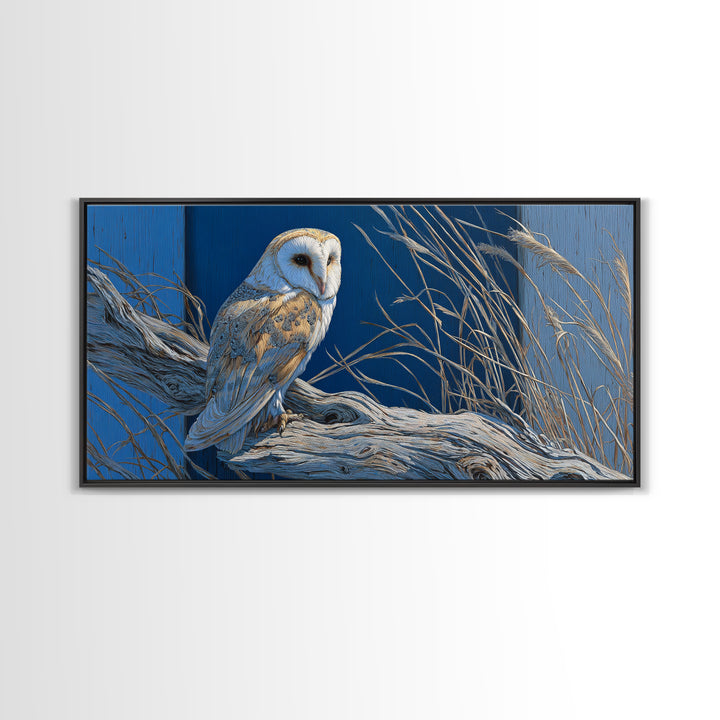 Barn Owl Perched on Aged Wood Framed Canvas Print, Farmhouse Art, Digital Prints, Farmhouse Decor, Fine Art, Harvest, FAR-2x1-43