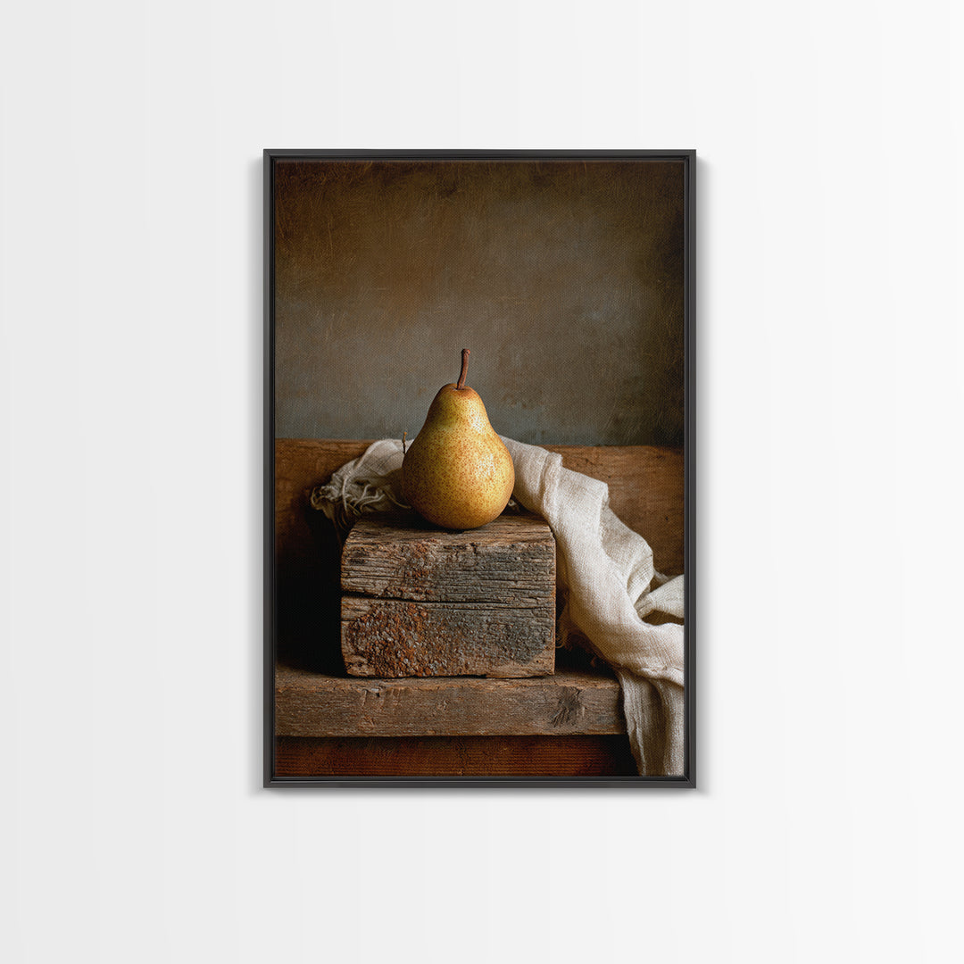 Rustic Pear Still Life on Plank Wood Canvas Print, Farmhouse Art, Fine Art Print, Farmhouse Decor, Watercolor Art, Harvest, FAR-2x3-27