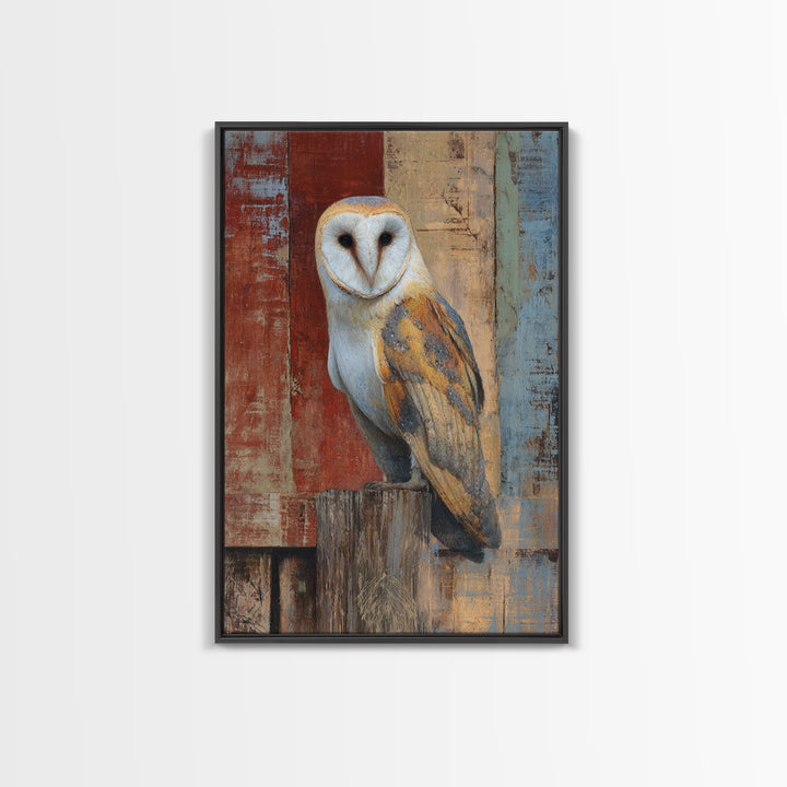 Barn Owl Perched on Aged Wood Canvas Print, Farmhouse Art, Statement Artwork, Farmhouse Decor, Fine Art, Harvest, Wall Decor, FAR-2x3-31