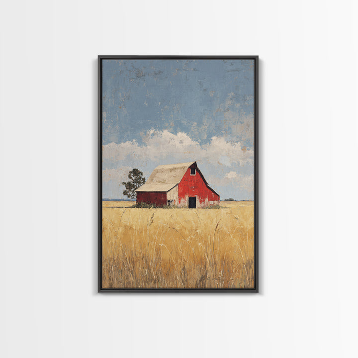 Rustic Barn in Golden Field Light Framed Canvas Print, Farmhouse Art, Contemporary Art, Farmhouse Decor, Fine Art, Harvest, FAR-2x3-34