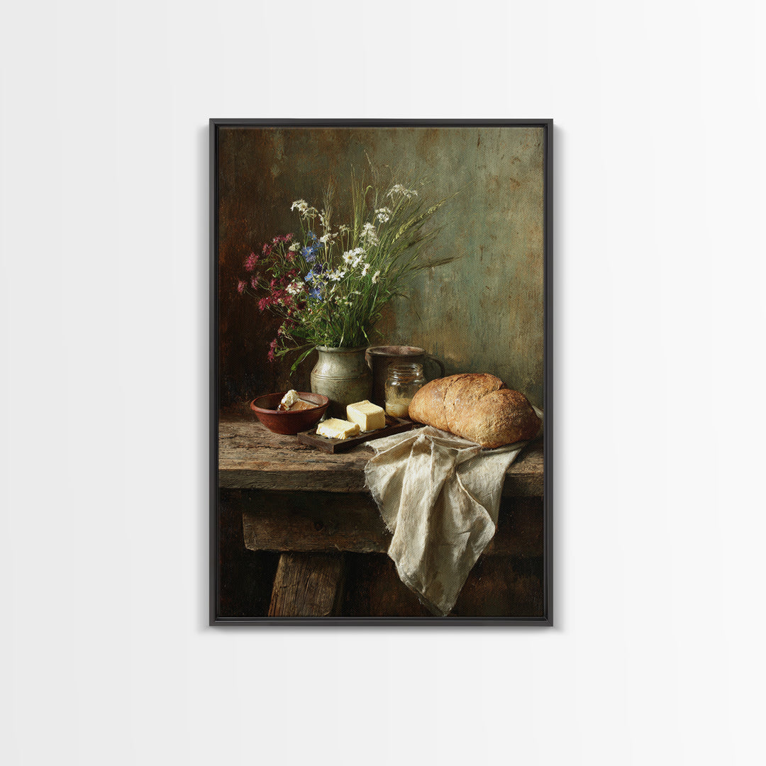 Fresh Bread Honey and Butter Still Life Framed Canvas Print, Farmhouse Art, Neutral Decor, Farmhouse Decor, Abstract Art, FAR-2x3-56