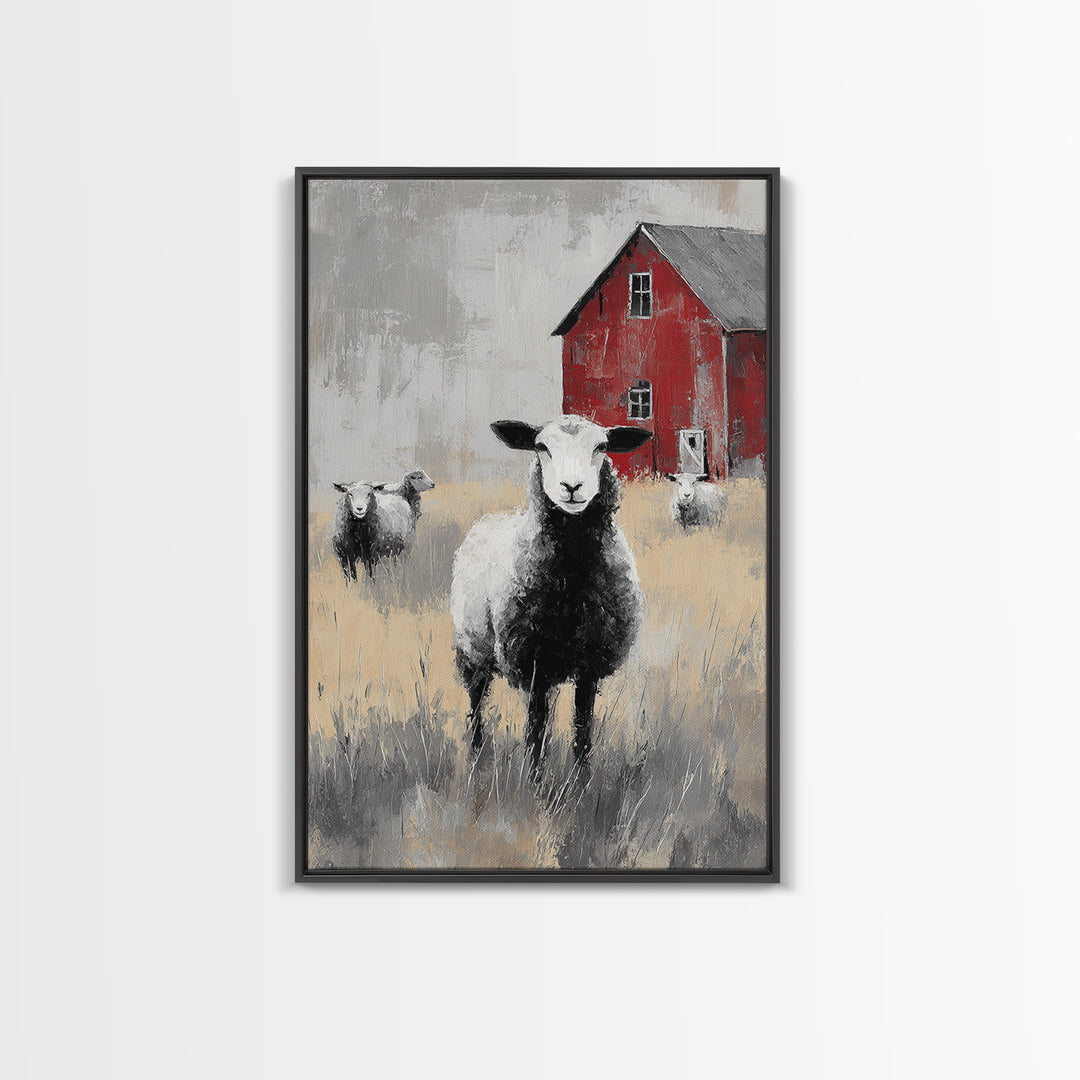Black and White Sheep Framed Canvas Print, Farmhouse Art, Room Decor, Farmhouse Decor, Fine Art, Harvest, Printable Wall Art, FAR-2x3-64