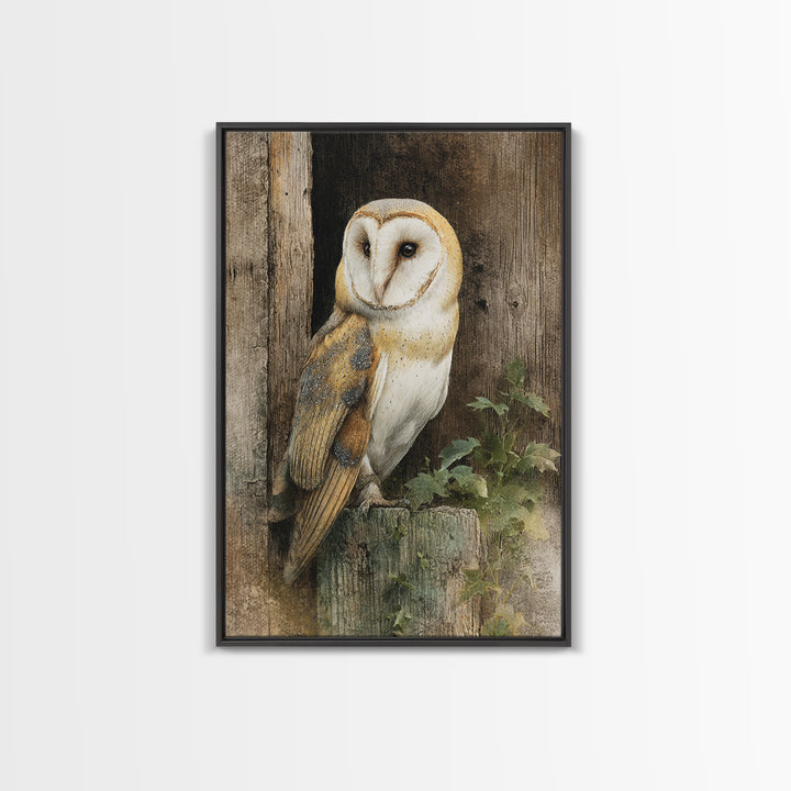 Barn Owl Perched on Aged Wood Canvas Print, Farmhouse Art, Floral Wall Art, Farmhouse Decor, Fine Art, Harvest, Boho Decor, FAR-2x3-7