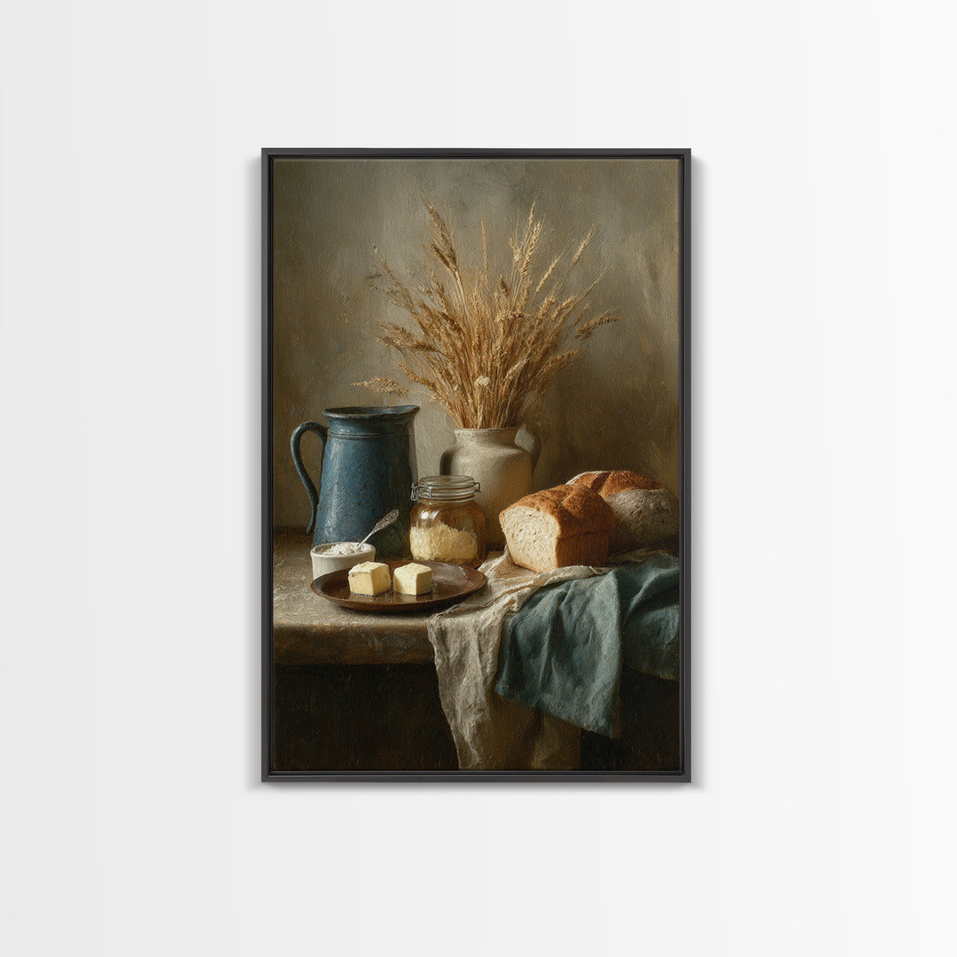 Fresh Bread Honey and Butter Still Life Framed Canvas Print, Farmhouse Art, Farmhouse Decor, Watercolor Art, Harvest, FAR-2x3-80