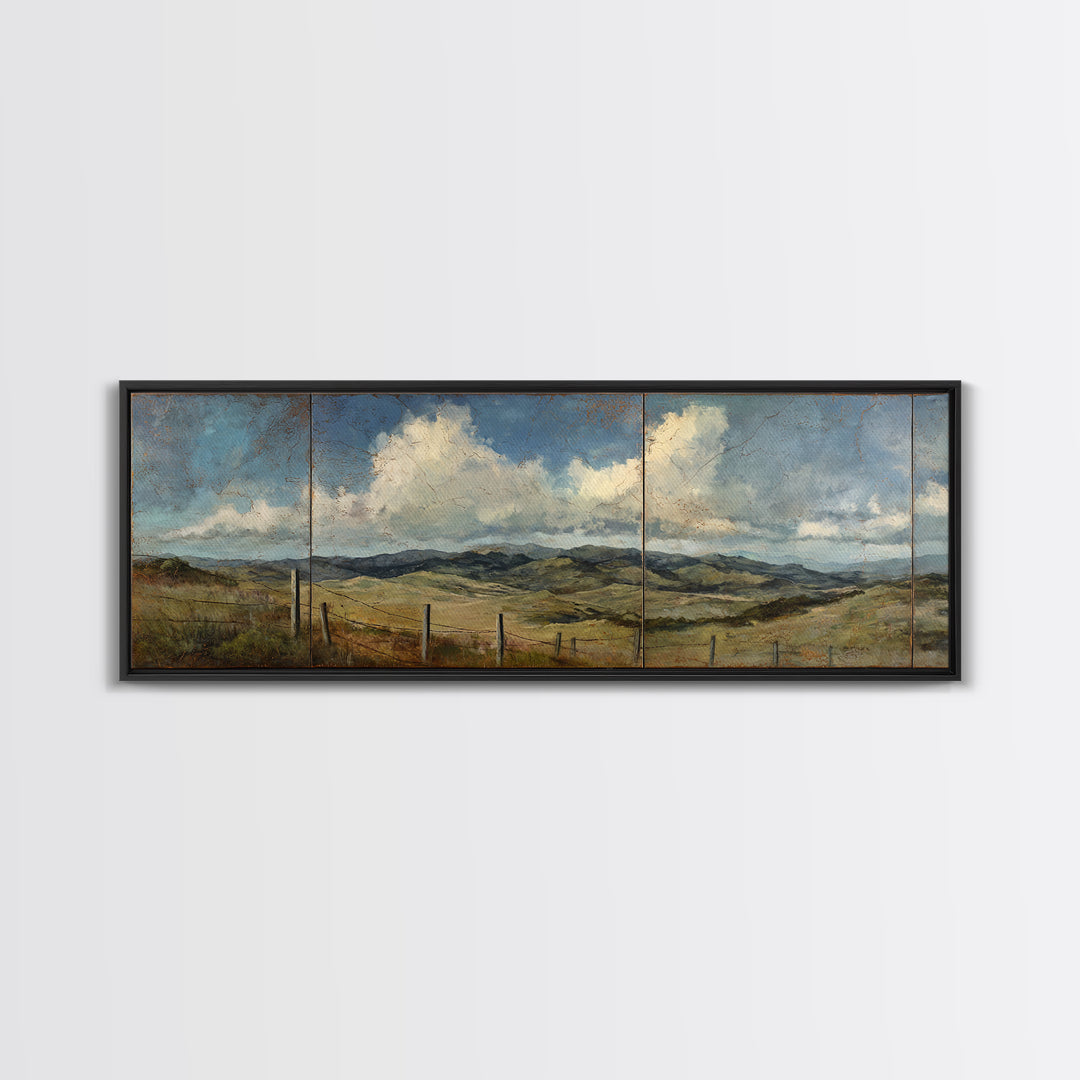 Country Landscape with Fence and Rolling Hills Canvas Print, Farmhouse Art, Wall Art, Farmhouse Decor, Fine Art, Harvest, FAR-3x1-30