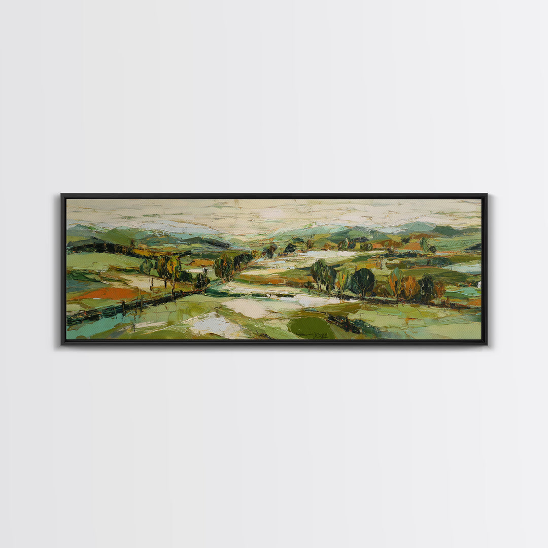 Country Landscape with Fence and Rolling Hills Canvas Print, Farmhouse Art, Floral Wall Art, Farmhouse Decor, Fine Art, Harvest, FAR-3x1-54