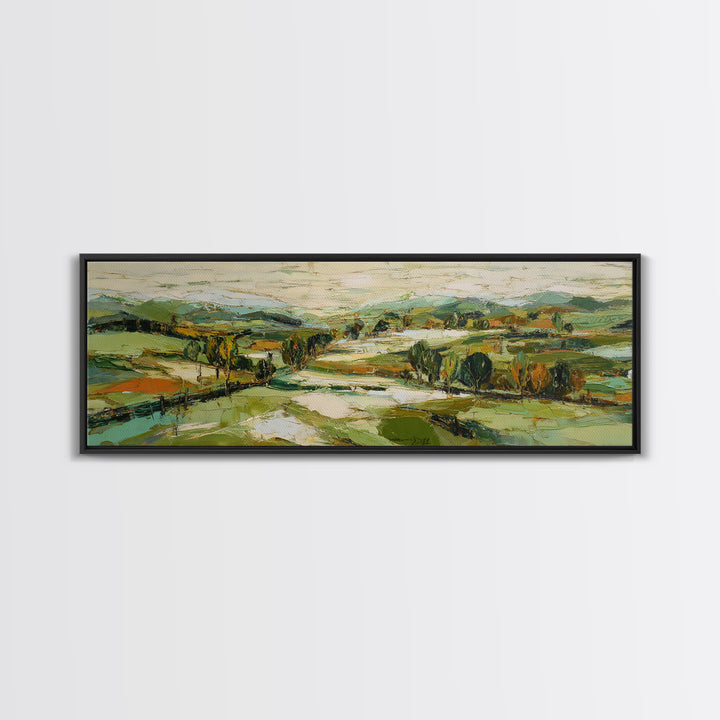 Country Landscape with Fence and Rolling Hills Canvas Print, Farmhouse Art, Floral Wall Art, Farmhouse Decor, Fine Art, Harvest, FAR-3x1-54