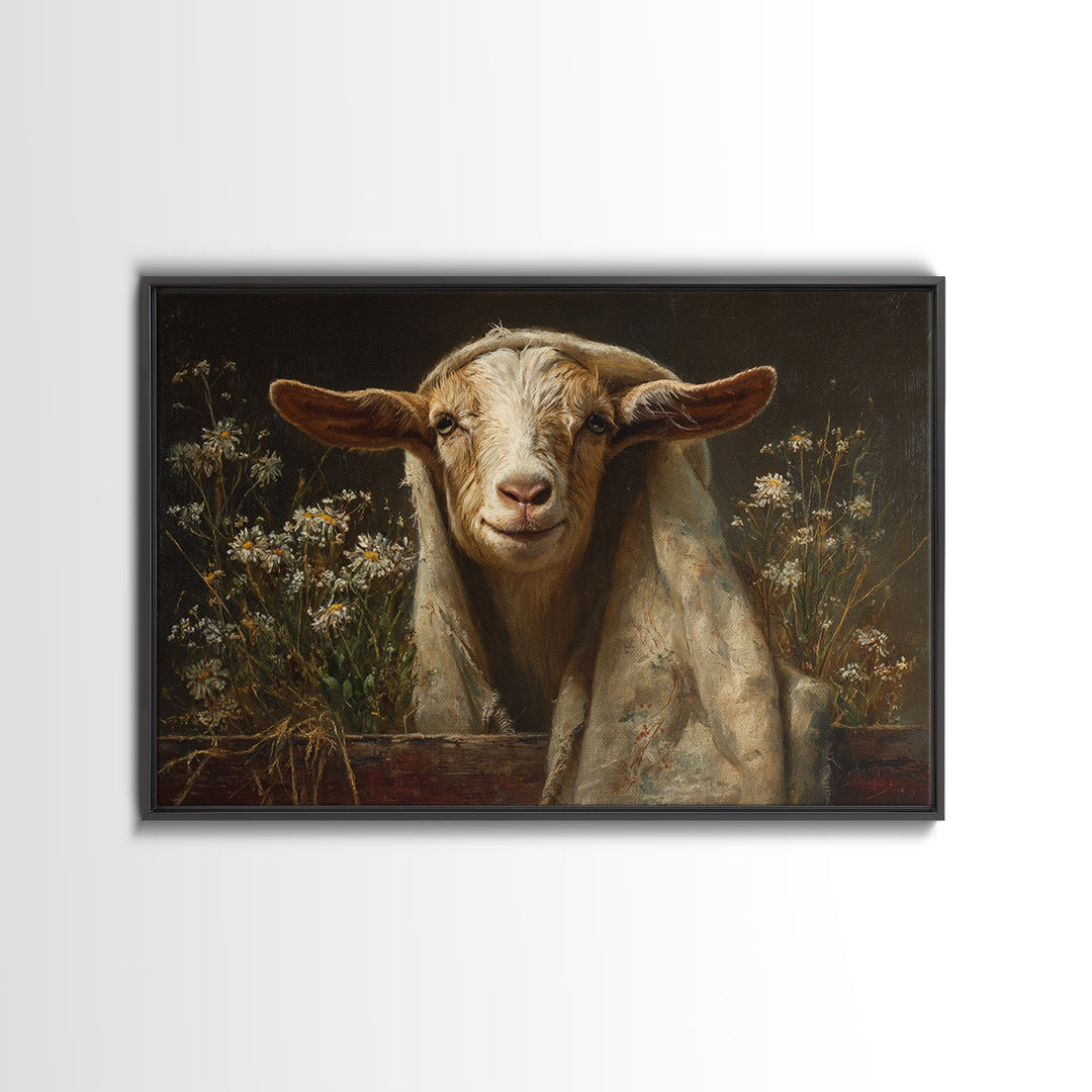 Goat Portrait with Playful Expression Canvas Print, Farmhouse Art, Oil Painting, Farmhouse Decor, Harvest, Farmhouse Wall Decor, FAR-3x2-22