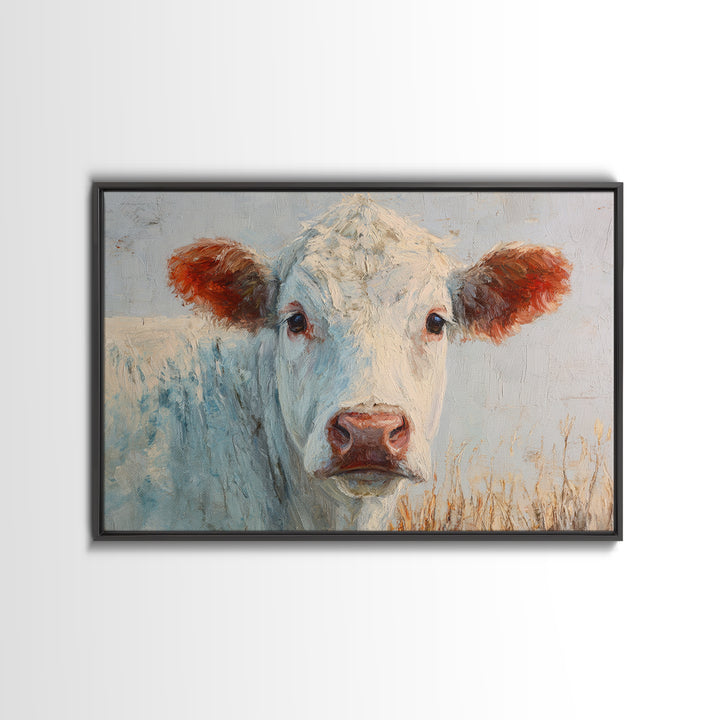 White Cow Portrait Canvas Print, Farmhouse Art, Farmhouse Wall Art, Farmhouse Decor, Fine Art, Harvest, Luxury Decor, FAR-3x2-29