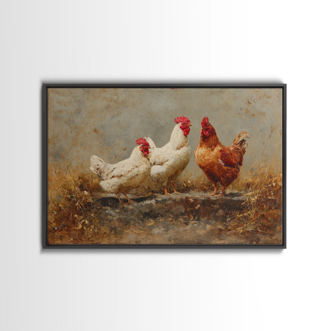 Chicken Family in a Garden Patch Canvas Print, Farmhouse Art, Downloadable Art, Farmhouse Decor, Fine Art, Harvest, FAR-3x2-43