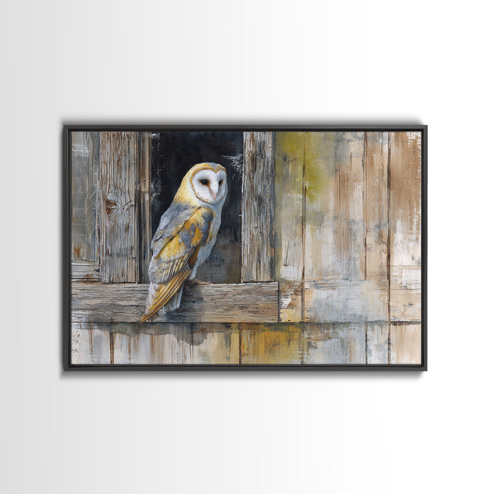 Barn Owl Perched on Aged Wood Canvas Print, Farmhouse Art, Farmhouse Wall Art, Farmhouse Decor, Fine Art, Harvest, Luxury Decor, FAR-3x2-51
