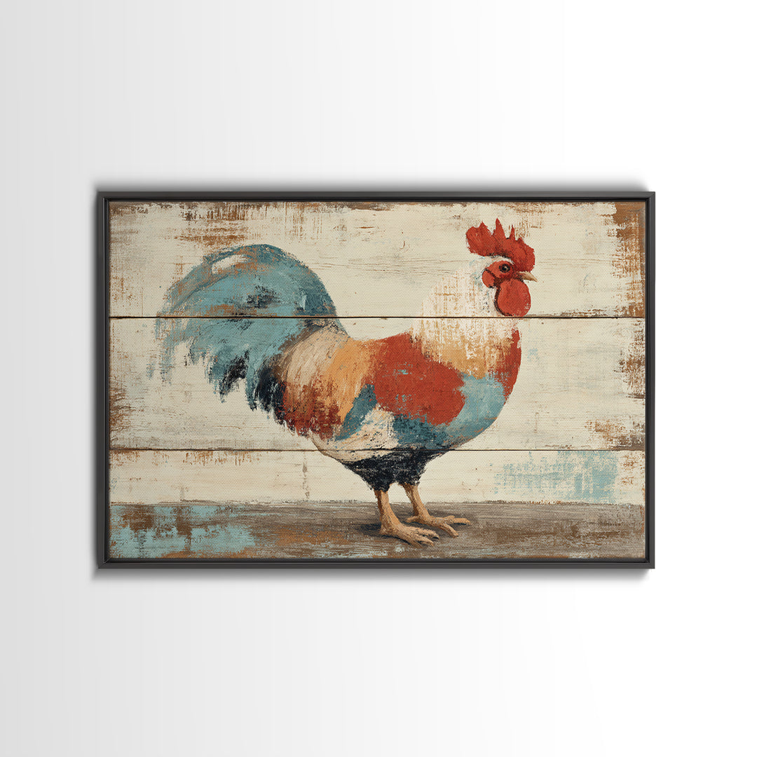 Rooster Painted in Cheerful Folk Colors Canvas Print, Farmhouse Art, Downloadable Art, Farmhouse Decor, Fine Art, Harvest, FAR-3x2-56