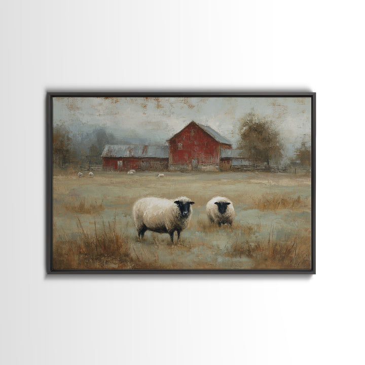 Black and White Sheep Framed Canvas Print, Farmhouse Art, Botanical Art, Farmhouse Decor, Fine Art, Harvest, Minimalist Decor, FAR-3x2-60