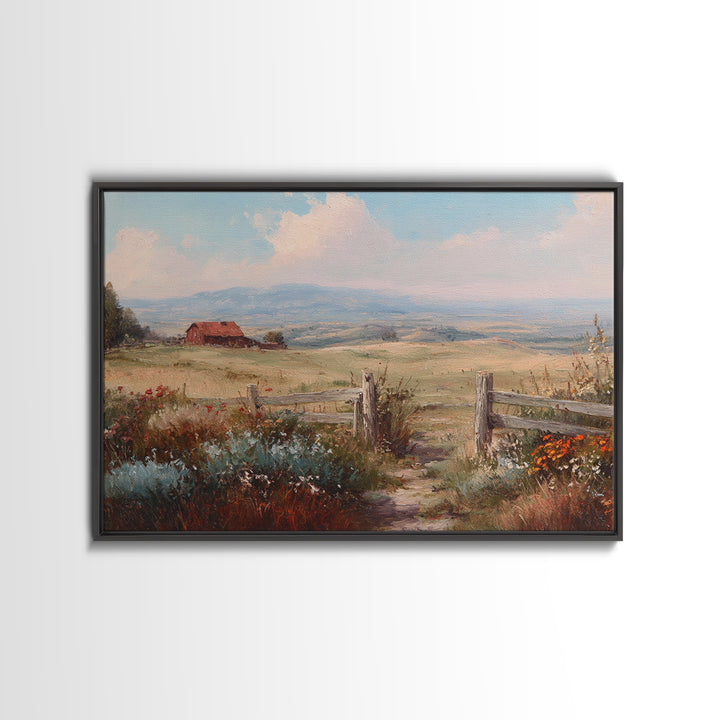 Country Landscape with Fence and Rolling Hills Canvas Print, Farmhouse Art, Farmhouse Decor, Fine Art, Harvest, Gallery Wall, FAR-3x2-66