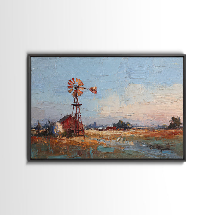 Windmill Silhouette at Sunset Framed Canvas Print, Farmhouse Art, Floral Wall Art, Farmhouse Decor, Fine Art, Harvest, FAR-3x2-69