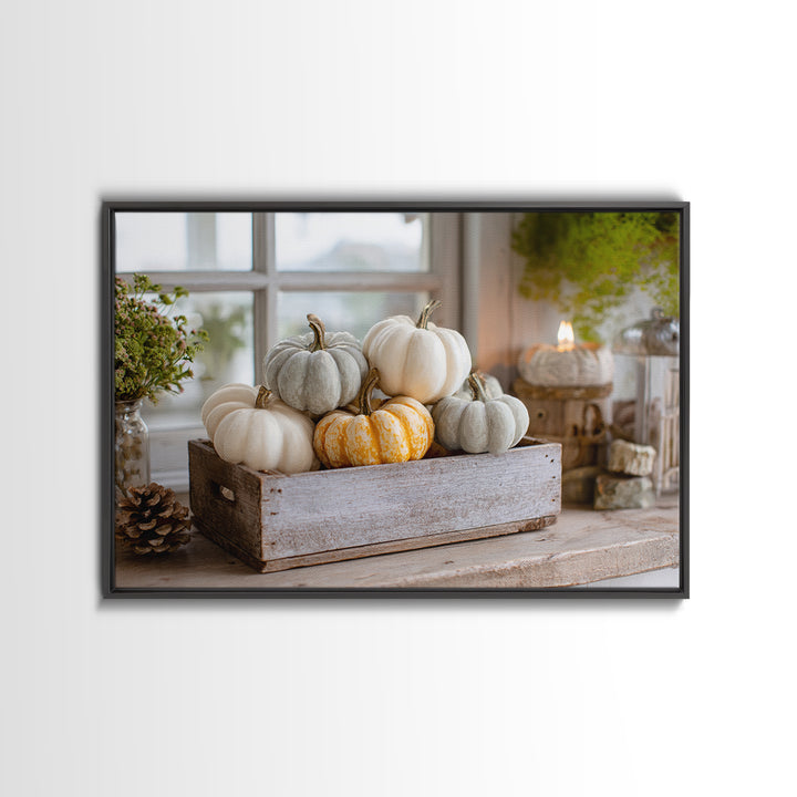 Pumpkins Stacked on a Wooden Crate Canvas Print, Farmhouse Art, Landscape Art, Farmhouse Decor, Oil Painting, Harvest, FAR-3x2-89