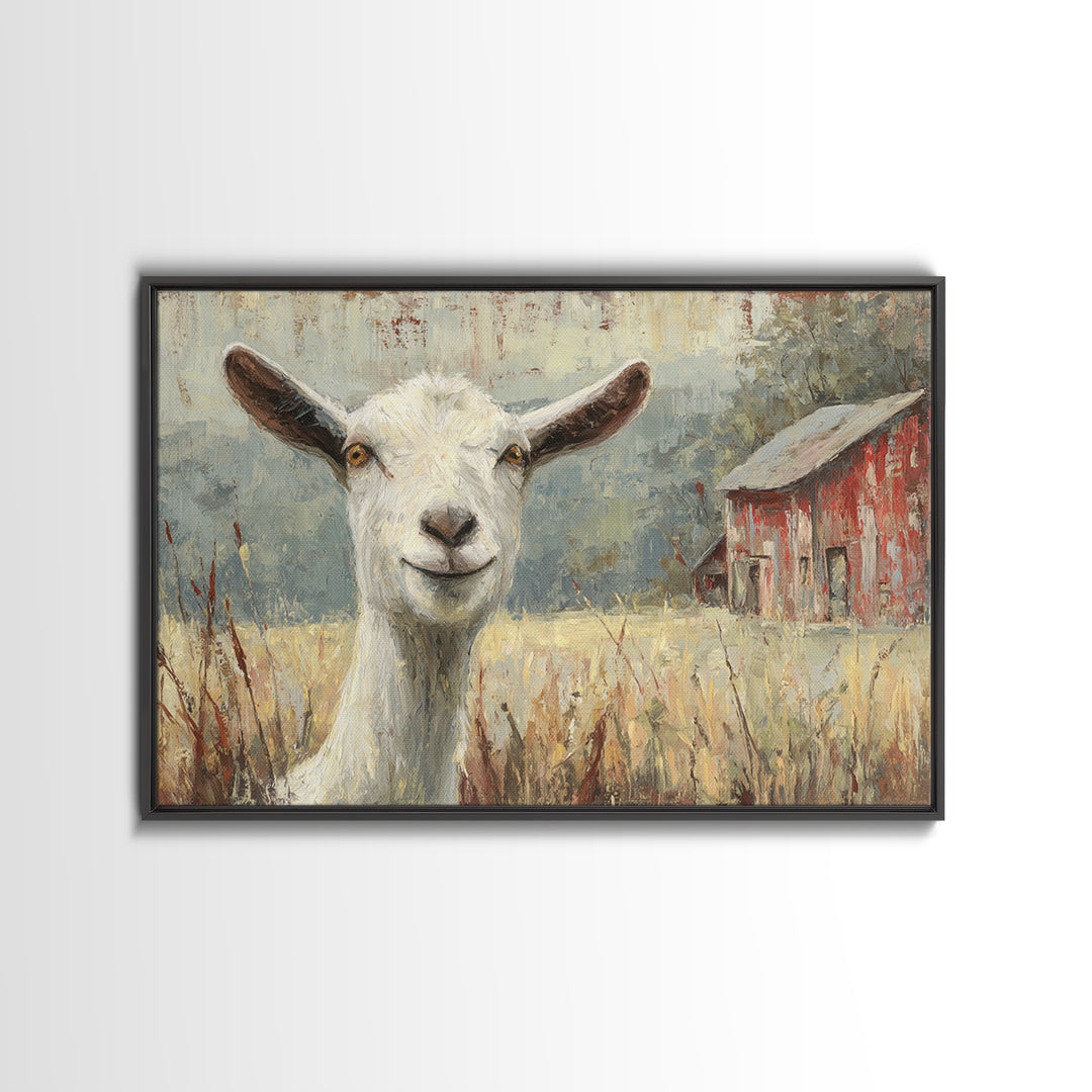 Goat Portrait with Playful Expression Canvas Print, Farmhouse Art, Black Wall Art, Farmhouse Decor, Fine Art, Harvest, FAR-3x2-94