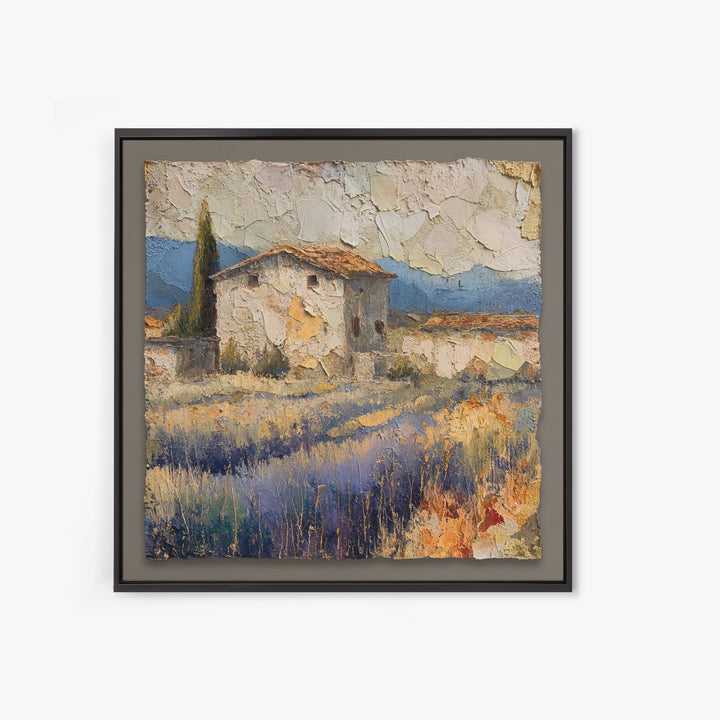 Lavender Field with Distant Stone Farmhouse Canvas Print, French Country Art, Landscape Painting, Farmhouse Decor, Country, FCA-1x1-25