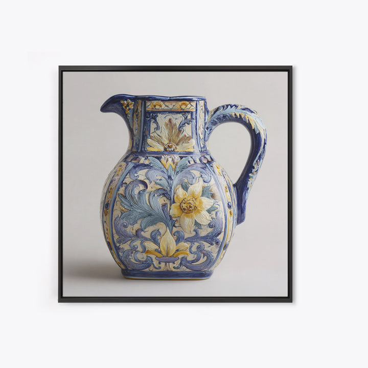 Blue and White Ceramic Pitcher Framed Canvas Print, French Country Art, Farmhouse Decor, Oil Painting, Country, FCA-1x1-27