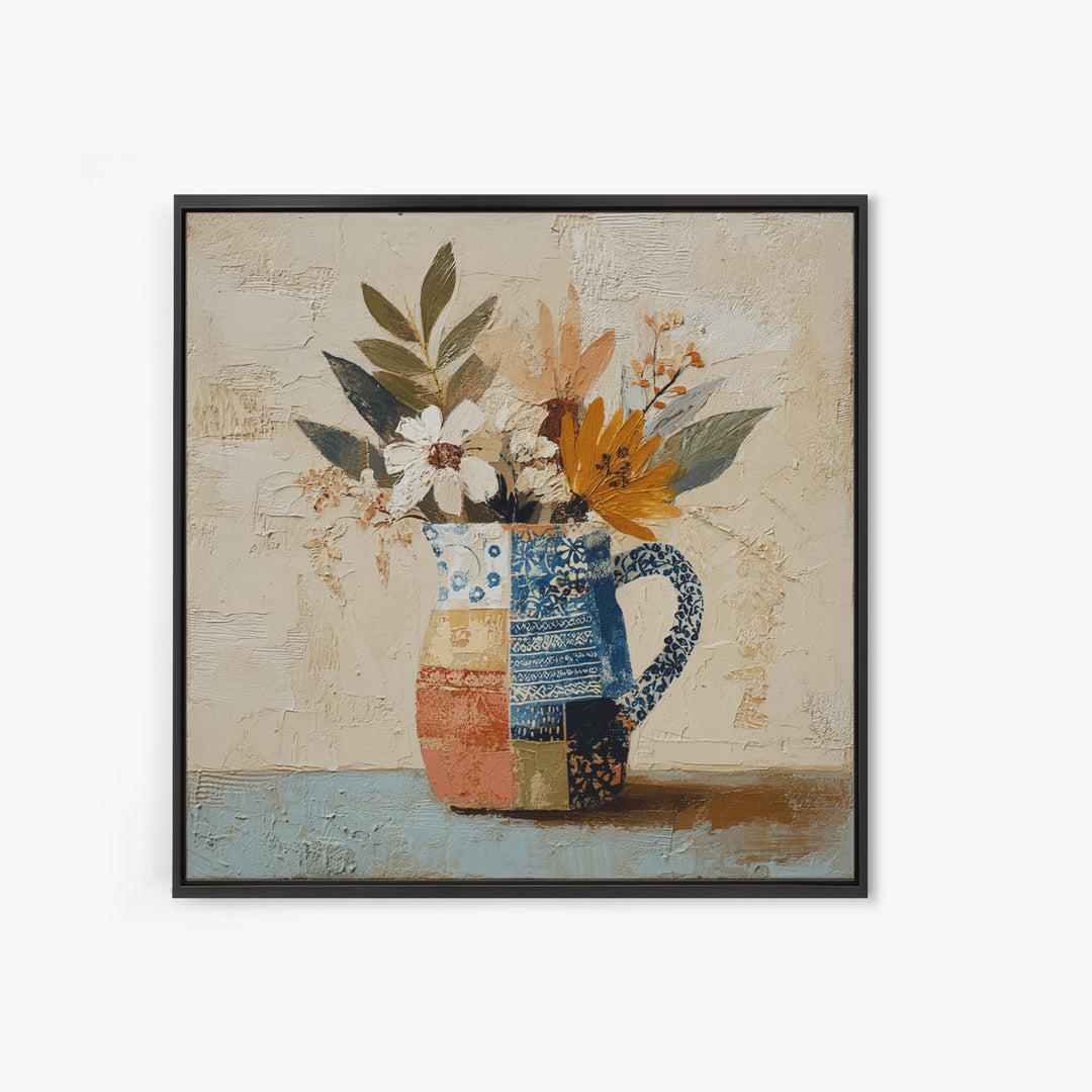 Blue and White Ceramic Pitcher Canvas Print, French Country Art, Oil Painting, Farmhouse Decor, Country, Digital Art Prints, FCA-1x1-3