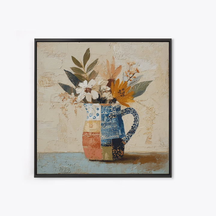 Blue and White Ceramic Pitcher Canvas Print, French Country Art, Oil Painting, Farmhouse Decor, Country, Digital Art Prints, FCA-1x1-3