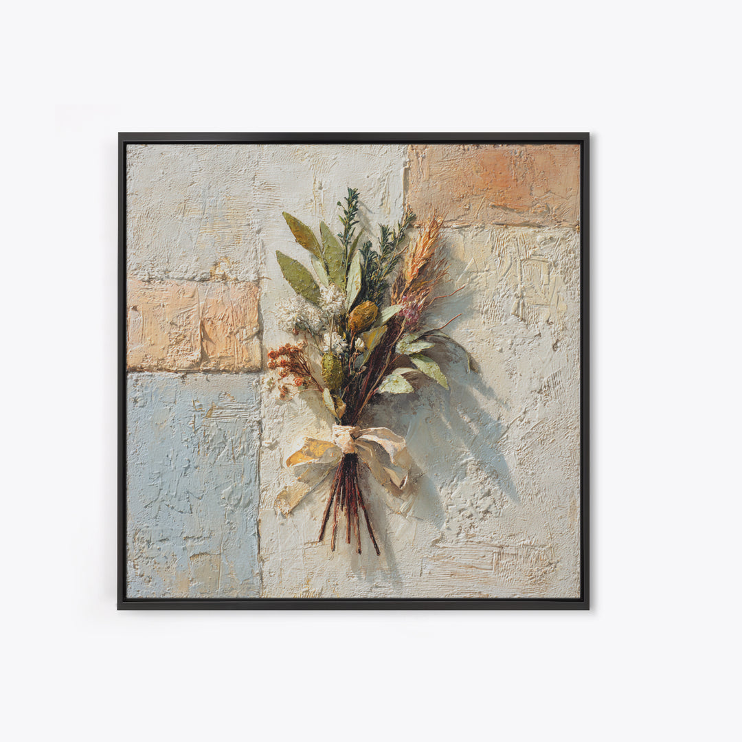 Farmhouse Kitchen Herbs Tied Framed Canvas Print, French Country Art, Digital Art Prints, Farmhouse Decor, Oil Painting, FCA-1x1-37