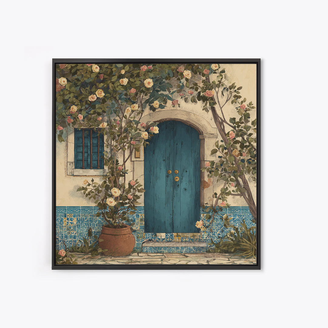 Rustic Door Covered Framed Canvas Print, French Country Art, Floral Wall Art, Farmhouse Decor, Fine Art, Country, Gallery Decor, FCA-1x1-41