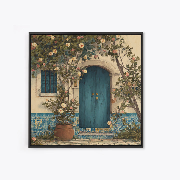 Rustic Door Covered Framed Canvas Print, French Country Art, Floral Wall Art, Farmhouse Decor, Fine Art, Country, Gallery Decor, FCA-1x1-41