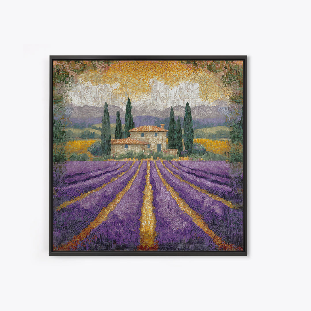 Lavender Field with Distant Stone Farmhouse Canvas Print, French Country Art, Landscape Painting, Farmhouse Decor, Country, FCA-1x1-49