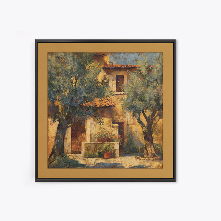 Sunlit Provence Olive Grove Framed Canvas Print, French Country Art, Eclectic Wall Art, Farmhouse Decor, Fine Art, Country, FCA-1x1-53