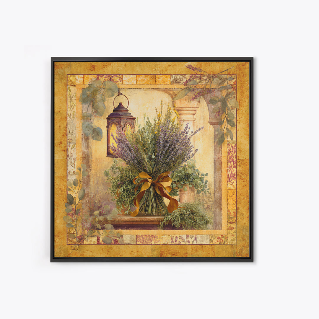 Farmhouse Kitchen Herbs Tied Framed Canvas Print, French Country Art, Digital Art Prints, Farmhouse Decor, Oil Painting, FCA-1x1-61