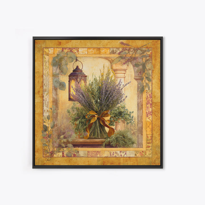 Farmhouse Kitchen Herbs Tied Framed Canvas Print, French Country Art, Digital Art Prints, Farmhouse Decor, Oil Painting, FCA-1x1-61