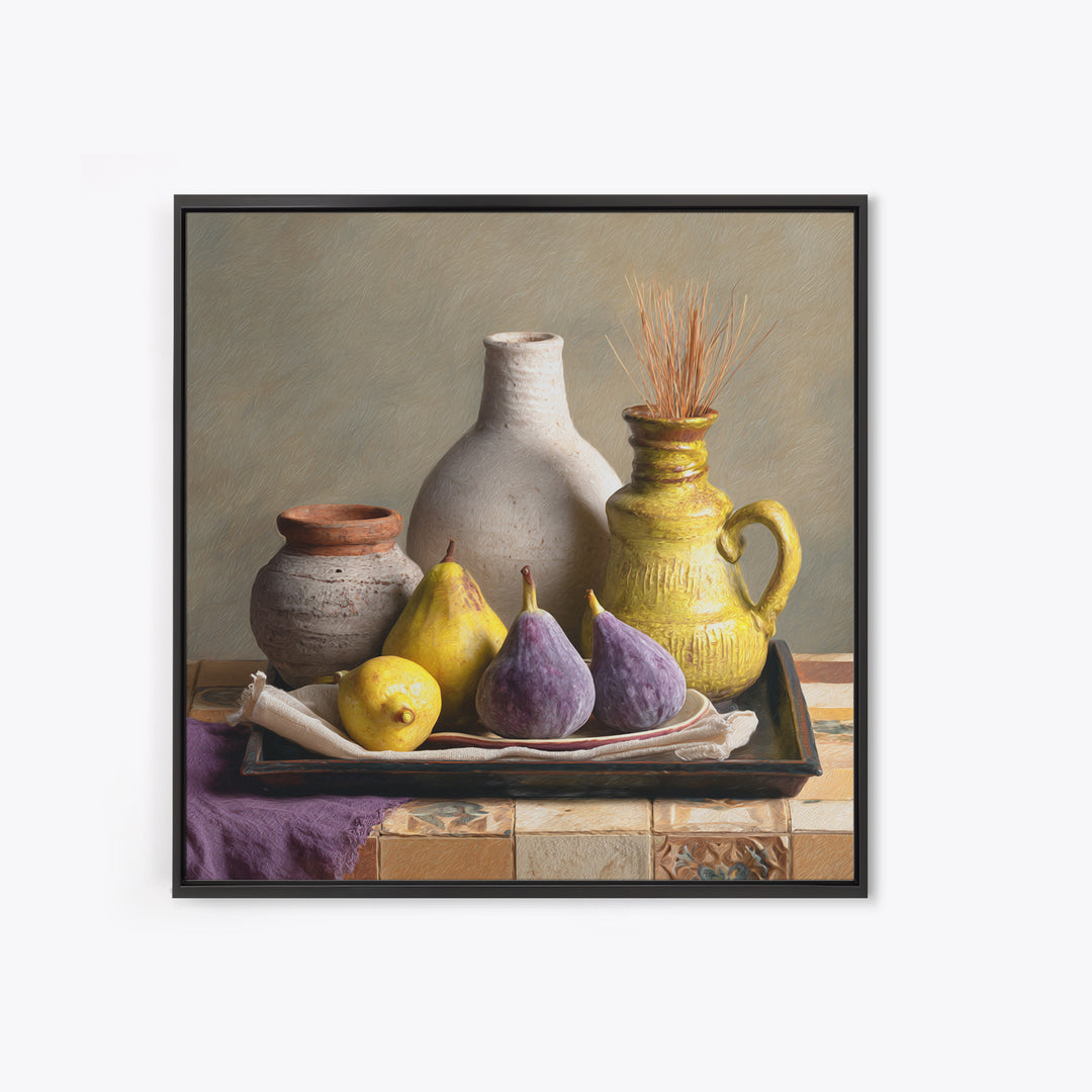 Figs on Ceramic Plate Framed Canvas Print, French Country Art, Farmhouse Wall Decor, Farmhouse Decor, Abstract Art, Country, FCA-1x1-64