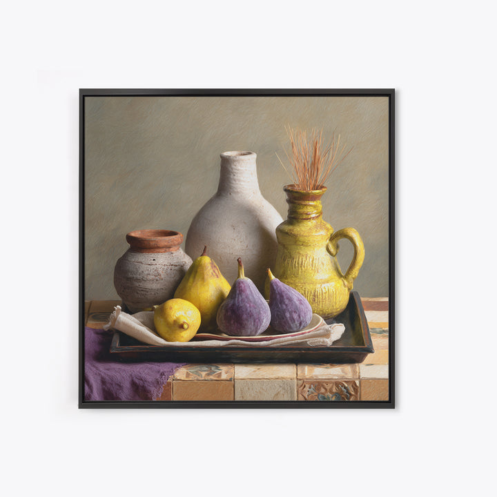 Figs on Ceramic Plate Framed Canvas Print, French Country Art, Farmhouse Wall Decor, Farmhouse Decor, Abstract Art, Country, FCA-1x1-64
