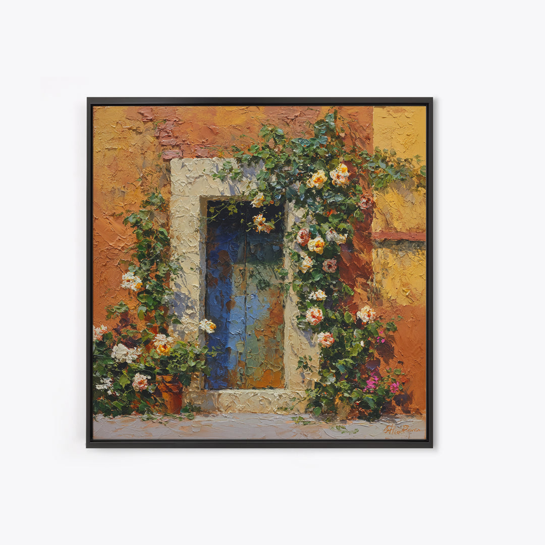 Rustic Door Covered Framed Canvas Print, French Country Art, Floral Wall Art, Farmhouse Decor, Fine Art, Country, Gallery Decor, FCA-1x1-65