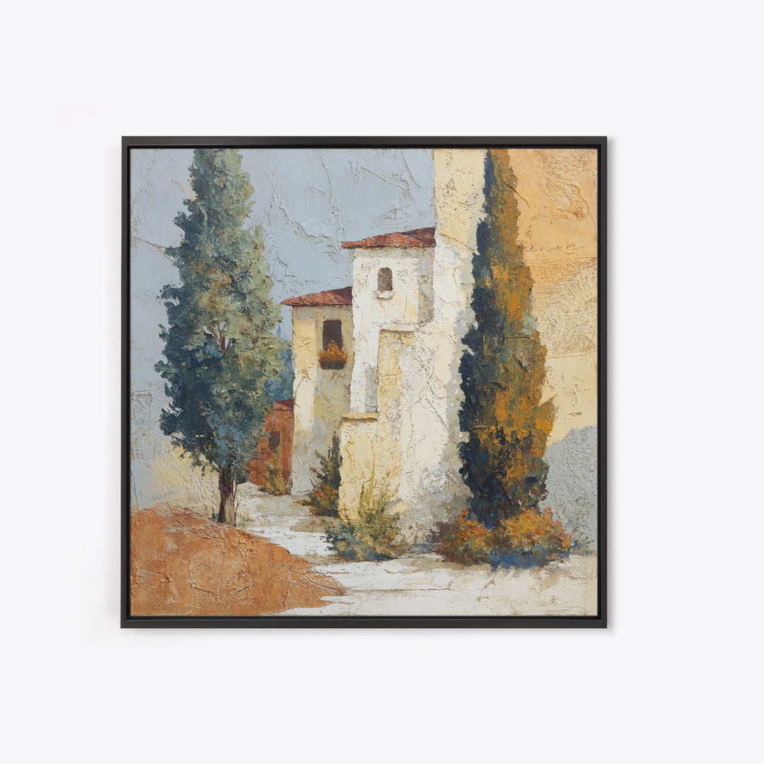 Country Lane Lined Framed Canvas Print, French Country Art, Eclectic Wall Art, Farmhouse Decor, Abstract Art, Country, FCA-1x1-71