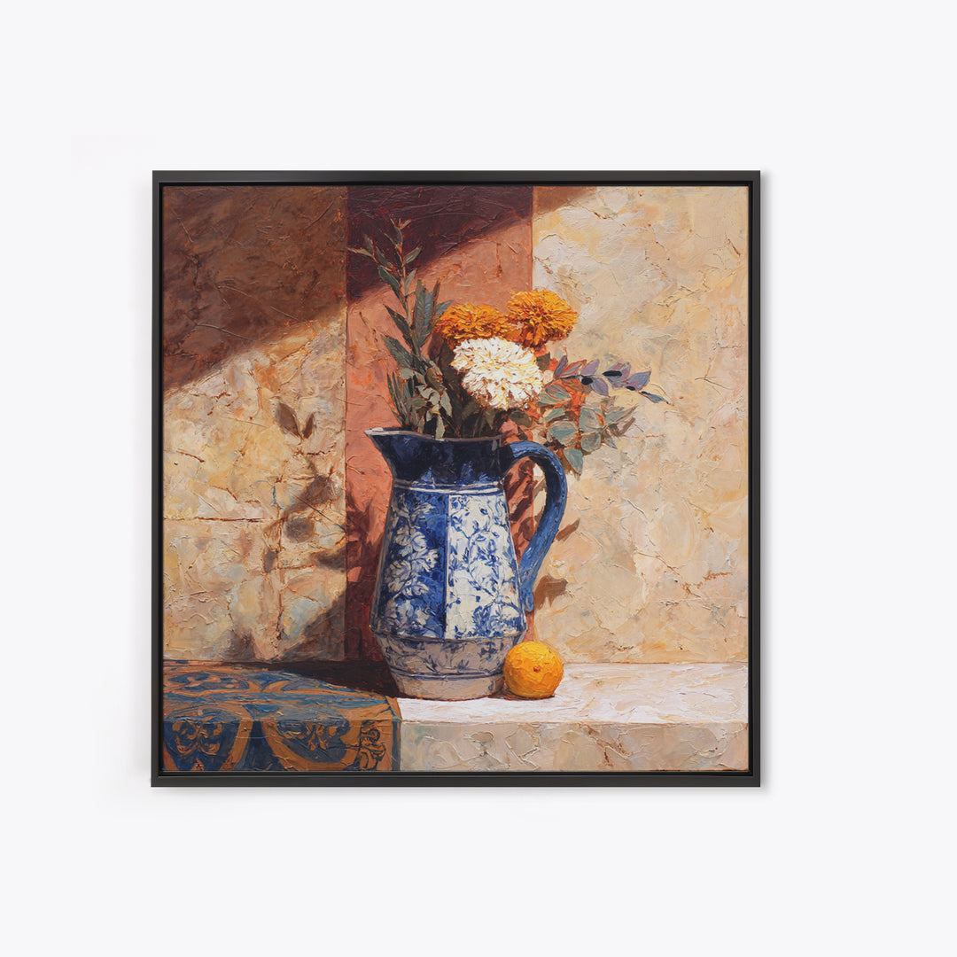 Blue and White Ceramic Pitcher Canvas Print, French Country Art, Digital Download Art, Farmhouse Decor, Fine Art, Country, FCA-1x1-75