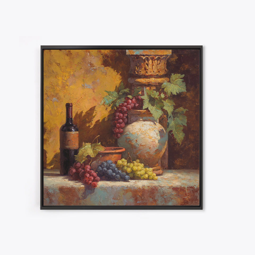 Grapes and Wine Still Life Canvas Print, French Country Art, Coastal Wall Art, Farmhouse Decor, Country, Above Bed Art, FCA-1x1-9