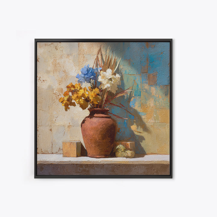 Antique Copper Pot and Flowers Still Life Framed Canvas Print, French Country Art, Wall Art, Farmhouse Decor, Fine Art, Country, FCA-1x1-96