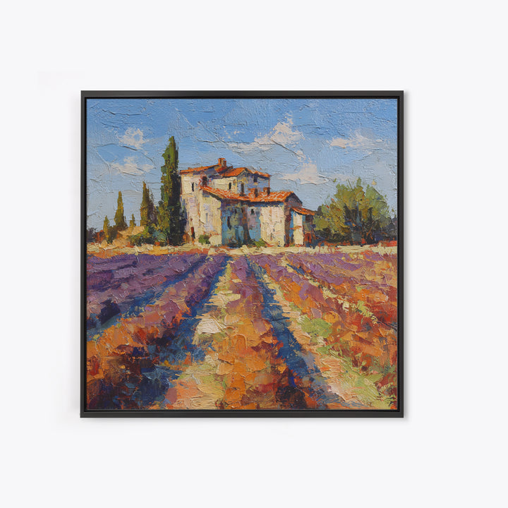 Lavender Field with Distant Stone Farmhouse Canvas Print, French Country Art, Farmhouse Decor, Oil Painting, Country, FCA-1x1-97