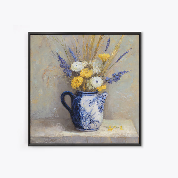 Blue and White Ceramic Pitcher Canvas Print, French Country Art, Farmhouse Decor, Oil Painting, Country, Digital Wall Art, FCA-1x1-99