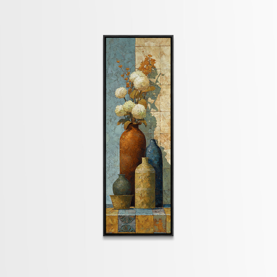 Antique Copper Pot and Flowers Still Life Canvas Print, French Country Art, Botanical Wall Art, Farmhouse Decor, Watercolor Art, FCA-1x3-12