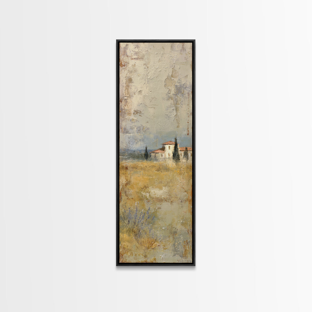 Lavender Field with Distant Stone Farmhouse Canvas Print, French Country Art, Landscape Painting, Farmhouse Decor, Country, FCA-1x3-13