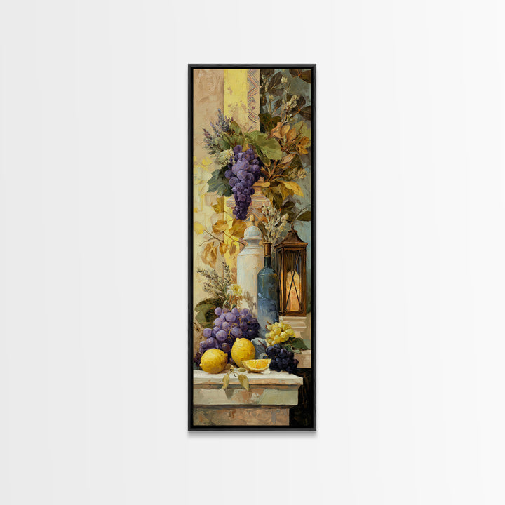 Grapes and Wine Still Life Canvas Print, French Country Art, Coastal Wall Art, Farmhouse Decor, Watercolor Art, Country, FCA-1x3-21