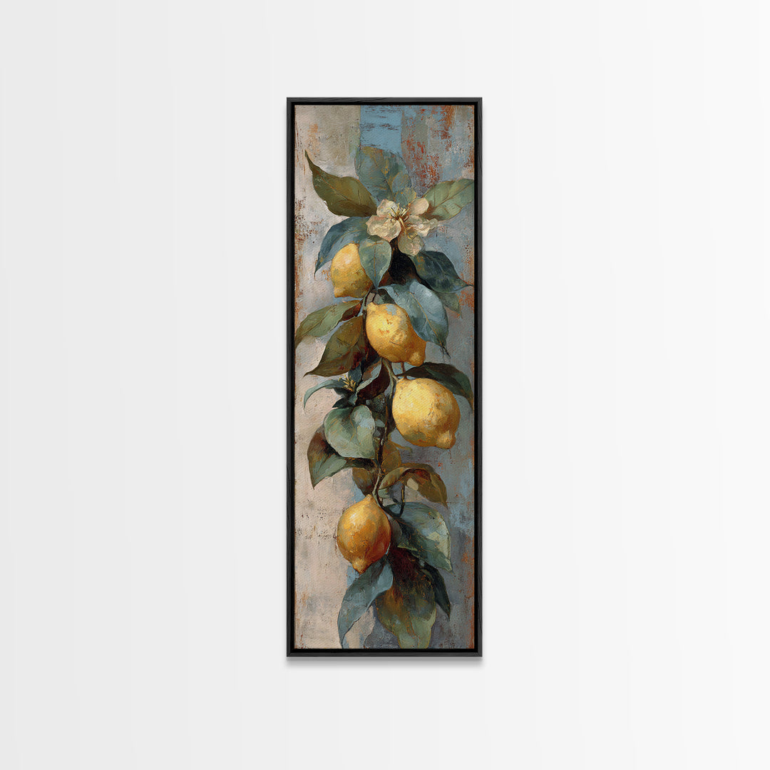 Aged Botanical Plate of Lemons and Leaves Canvas Print, French Country Art, French Country Decor, Farmhouse Decor, Country, FCA-1x3-24