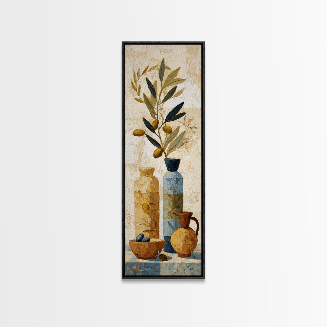 Olive Branch Wreath on Cream Ground Framed Canvas Print, French Country Art, Farmhouse Wall Decor, Farmhouse Decor, Country, FCA-1x3-34