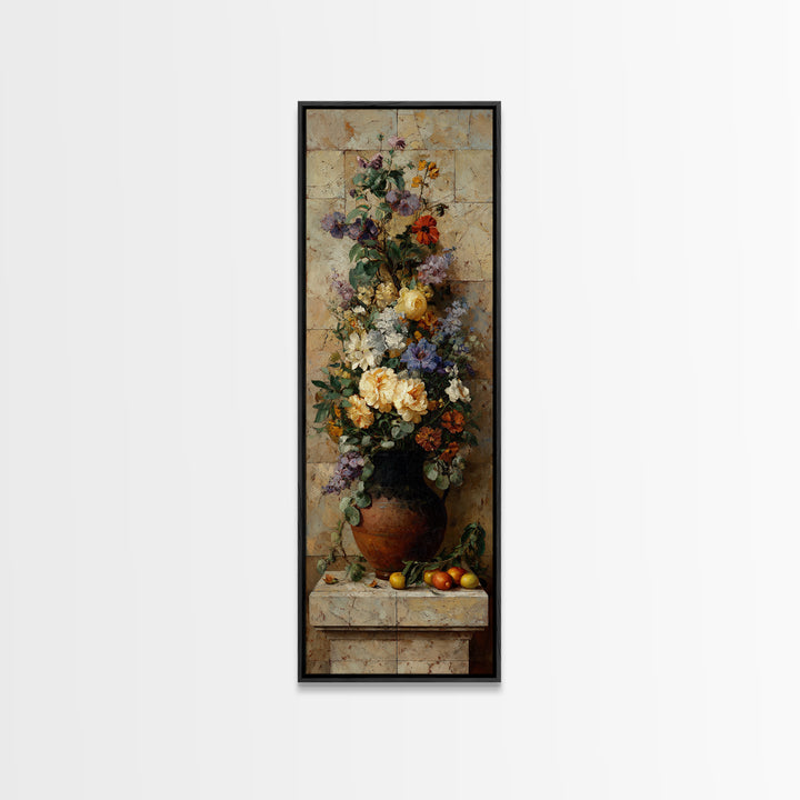Antique Copper Pot and Flowers Still Life Canvas Print, French Country Art, Landscape Wall Art, Farmhouse Decor, Country, FCA-1x3-36