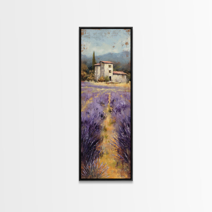 Lavender Field with Distant Stone Farmhouse Canvas Print, French Country Art, Landscape Painting, Farmhouse Decor, Country, FCA-1x3-37