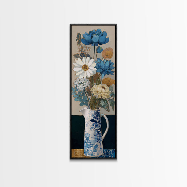 Blue and White Ceramic Pitcher Canvas Print, French Country Art, Gallery Decor, Farmhouse Decor, Oil Painting, Country, FCA-1x3-39