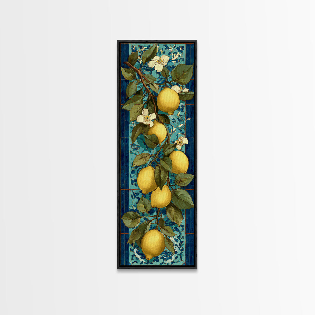 Aged Botanical Plate of Lemons and Leaves Canvas Print, French Country Art, Digital Download Art, Farmhouse Decor, Country, FCA-1x3-48